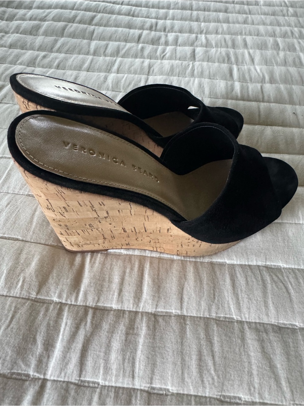 Veronica Beard Black Suede Dali Cork Slip-On Platform Wedge Sandals - Size 8 - Picture 4 of 8